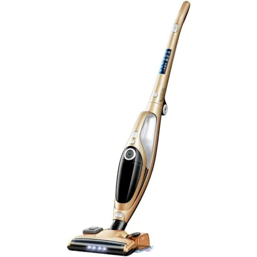 Aspirateur vertical associant l'entretien des sols au coloris jaune