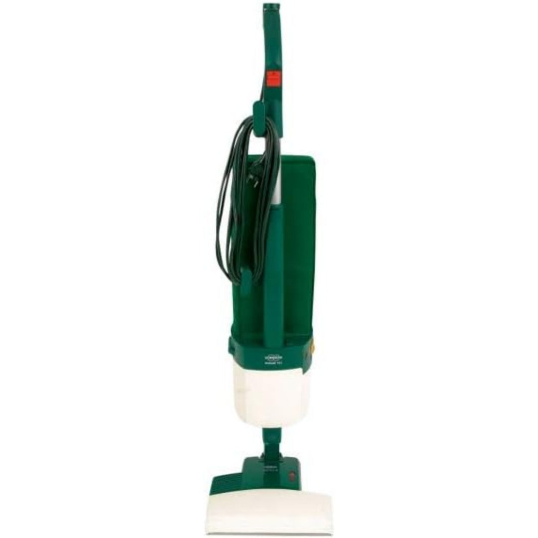 Aspirateur vertical, coloris vert et blanc, avec l'entretien des tapis