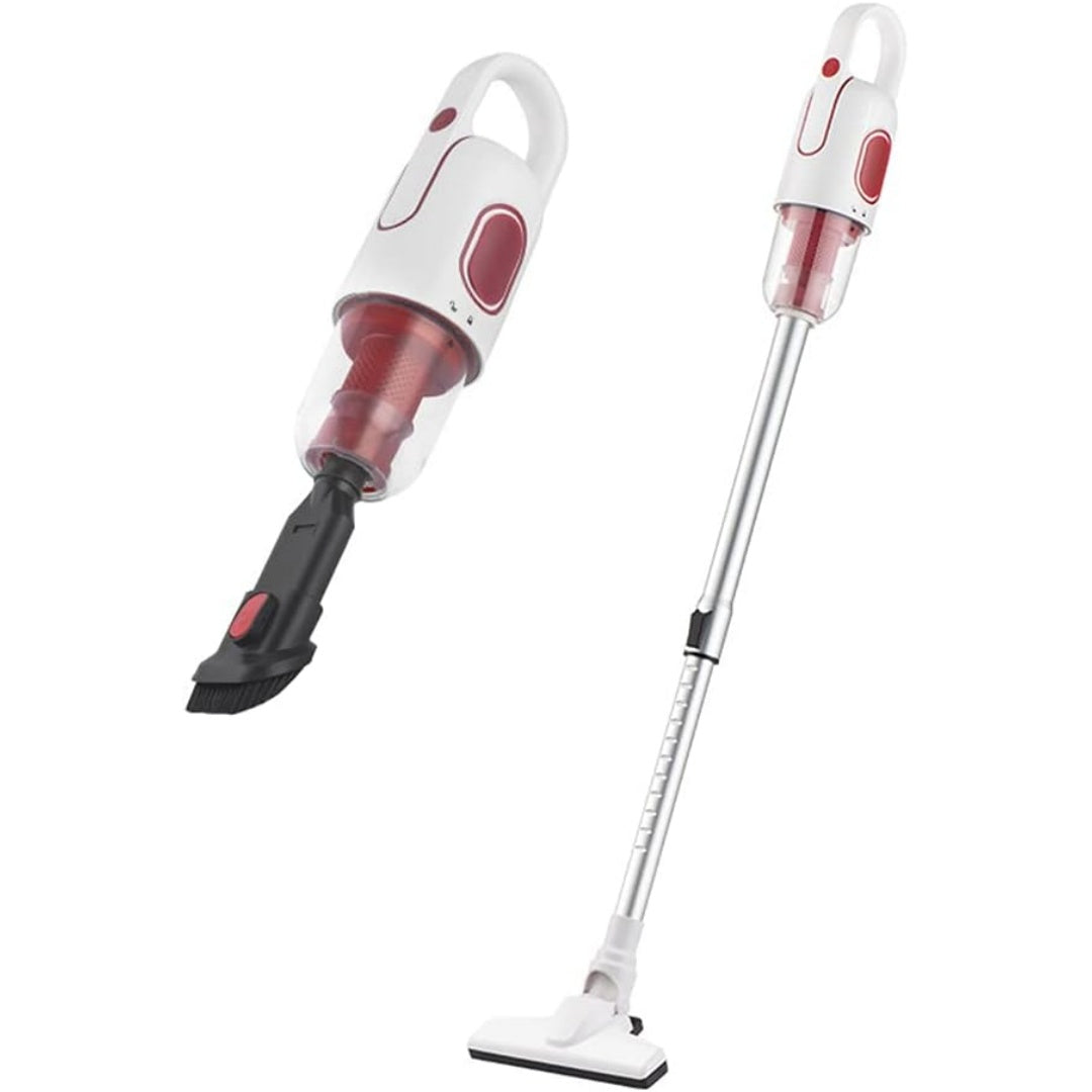 Aspirateur vertical, coloris blanc et gris, avec l'entretien du parquet