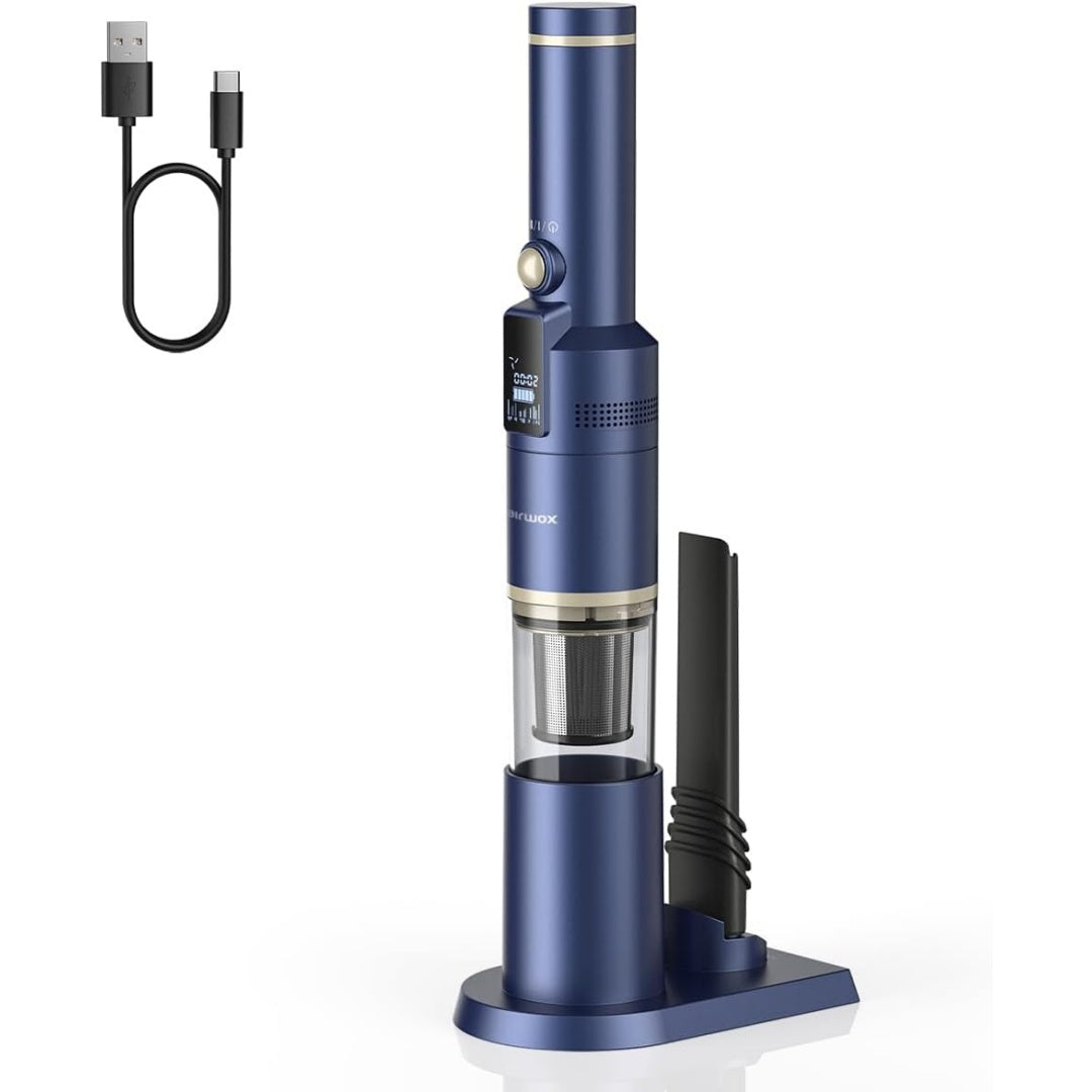 Aspirateur a main avec une utilisation sans fil, coloris bleu et gris