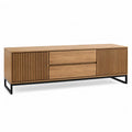 Meuble TV rectangulaire 180 x 40 x 60 cm en MDF plaque chene naturel avec pieds en acier noir