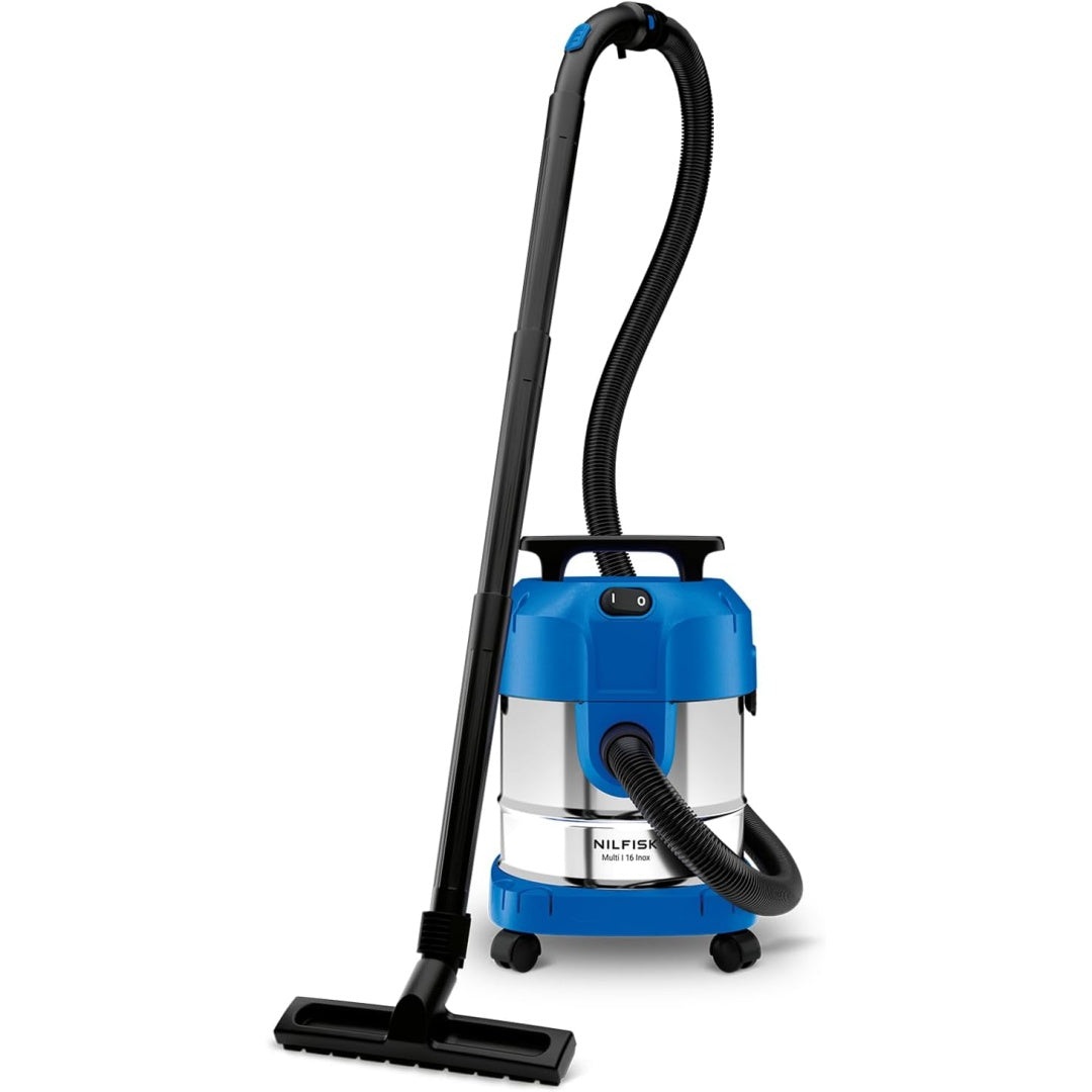Aspirateur pour liquides et poussieres avec une tension annoncee de 240 V, coloris noir et blanc