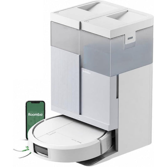Ensemble robot et station de lavage avec une brosse anti emmelement, coloris blanc