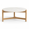 Table basse ronde 80 cm en marbre blanc et chene massif naturel
