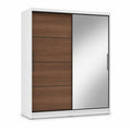 Armoire rectangulaire a portes coulissantes 120 x 60 x 200 cm en panneaux de particules melamines blanc marron avec miroir