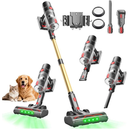 Aspirateur au format balai integrant la collecte de la poussiere et l'entretien des tapis