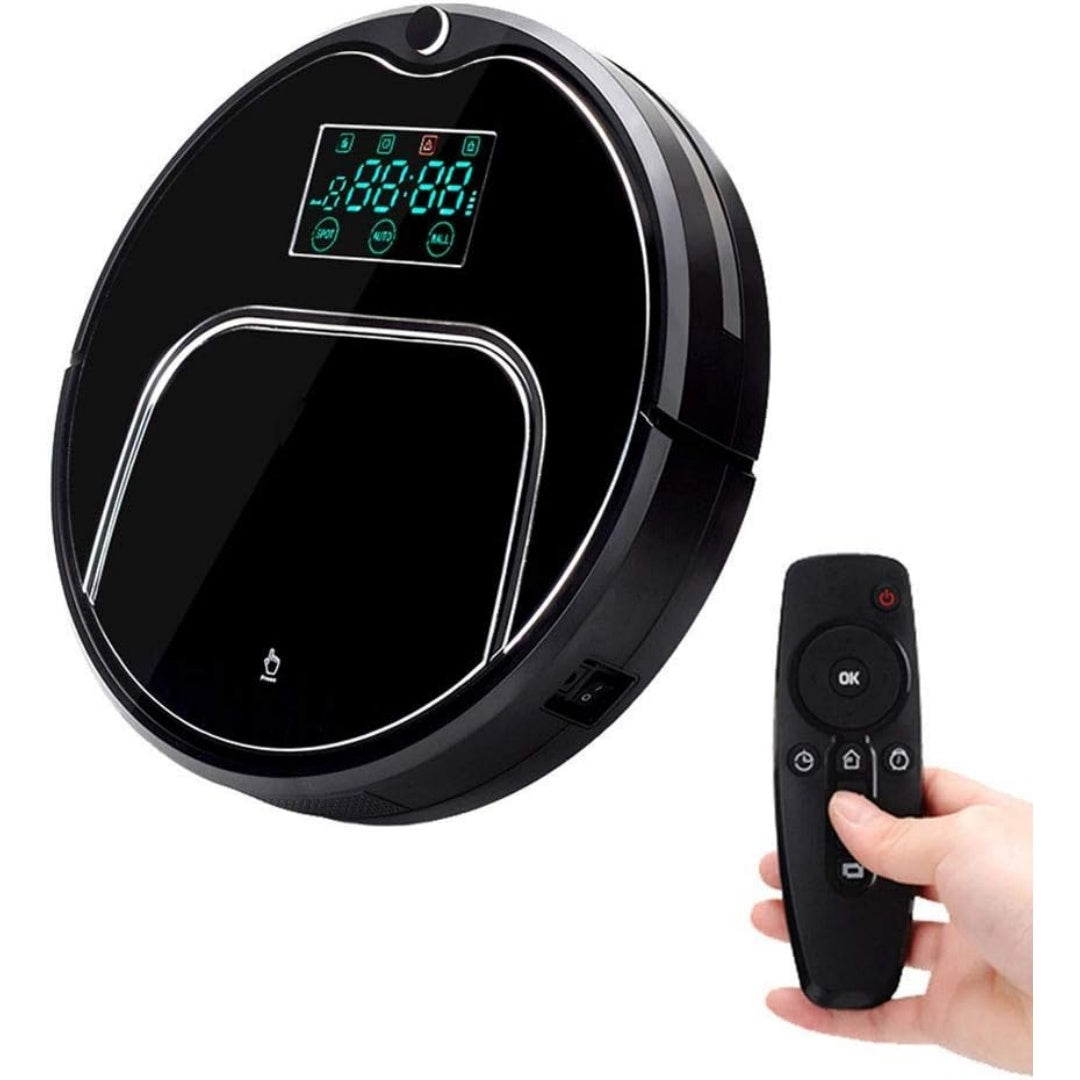 Robot aspirateur, coloris noir, avec le retour a la base