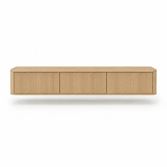 Meuble TV 4 portes en MDF plaque chene rectangulaire beige 180 x 40 x 45 cm