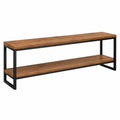 Meuble TV rectangulaire 140 x 40 x 45 cm en panneaux de particules marron et acier noir avec etagere