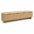 Meuble TV 4 portes en MDF plaque chene forme rectangulaire arrondie chene naturel 180 x 40 x 50 cm