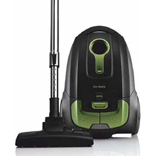 Aspirateur au format traineau avec une puissance annoncee de 700 W, coloris noir et gris