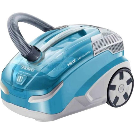 Aspirateur de sol sur roues, coloris turquoise et gris, avec l'entretien des sols