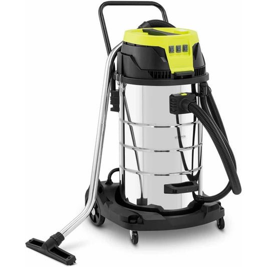 Aspirateur pour liquides et poussieres associant une contenance annoncee de 100 l au coloris blanc et gris