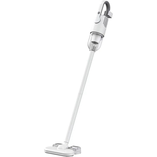Cet aspirateur au format balai associe des elements lavables et la collecte de la poussiere