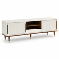 Meuble TV 180 x 40 x 60 cm en panneaux MDF blanc et decor noyer avec 2 portes coulissantes