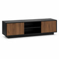 Meuble TV rectangulaire 160 x 40 x 50 cm en MDF noir et decor noyer avec 2 portes coulissantes