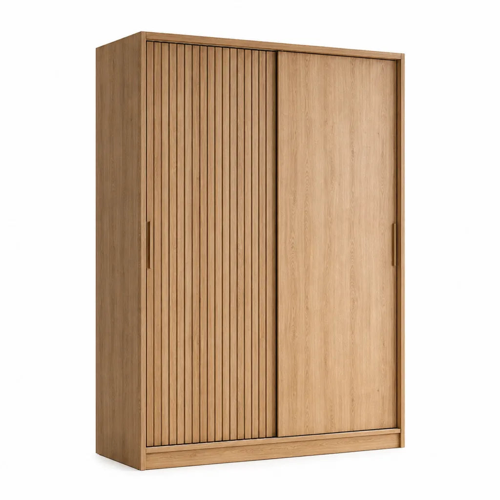 Armoire de chambre a 2 portes coulissantes 120 x 60 x 200 cm en chene massif finition naturelle
