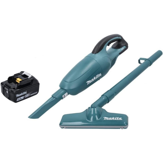 Aspirateur vertical associant l'entretien des sols au coloris bleu et gris
