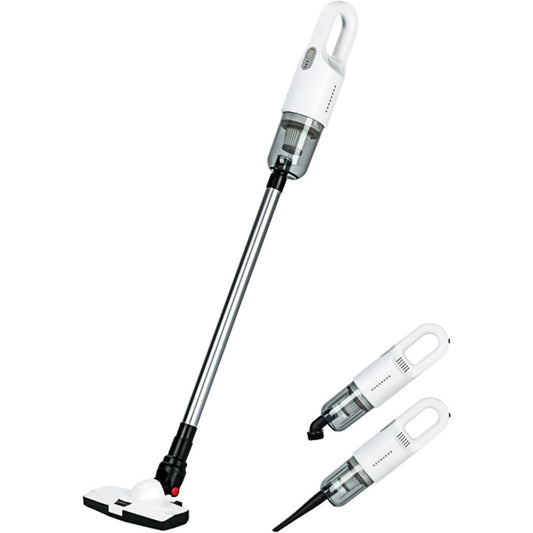 Cet aspirateur au format balai associe l'entretien des tapis et une alimentation rechargeable