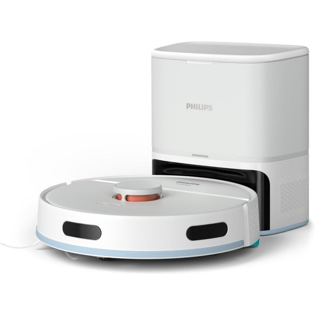 Robot et base de vidage offrant l'entretien des tapis