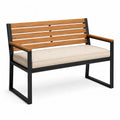 Banc de jardin 2 places en acier et acacia massif noir naturel avec coussin beige 120 x 65 x 80 cm