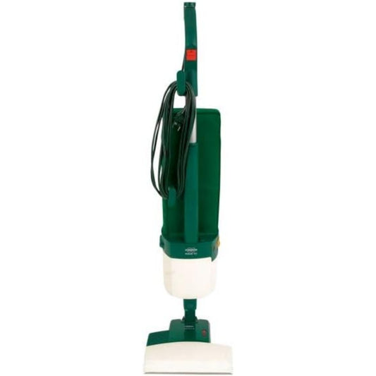 Aspirateur vertical, coloris vert et blanc, avec l'entretien des tapis
