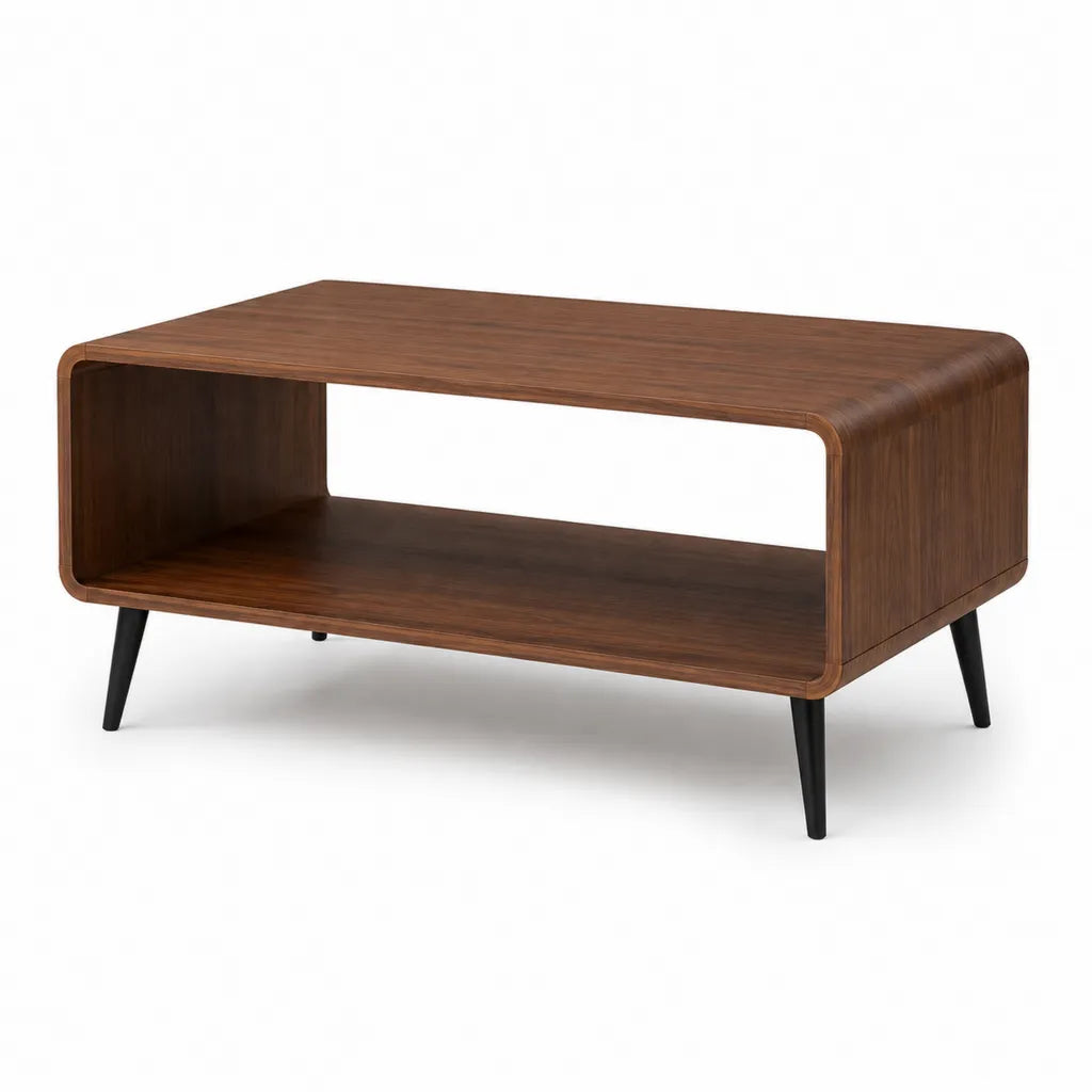 Table basse rectangulaire avec rangement 100 x 50 x 45 cm en MDF decor noyer et acier noir