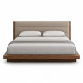 Lit coffre rectangulaire 160 x 200 cm en MDF placage noyer avec tete de lit en PU taupe
