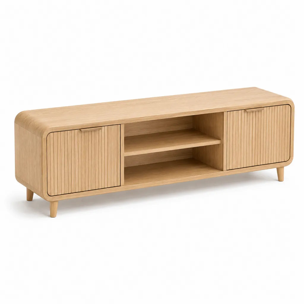 Meuble TV 180 x 40 x 55 cm en MDF plaque chene rectangulaire naturel
