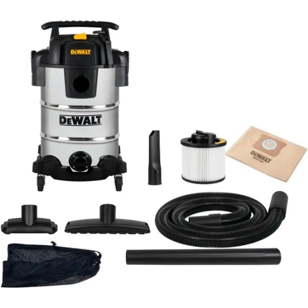 Cet aspirateur mixte combine le deplacement sur roulettes et la collecte de l'eau et des poussieres