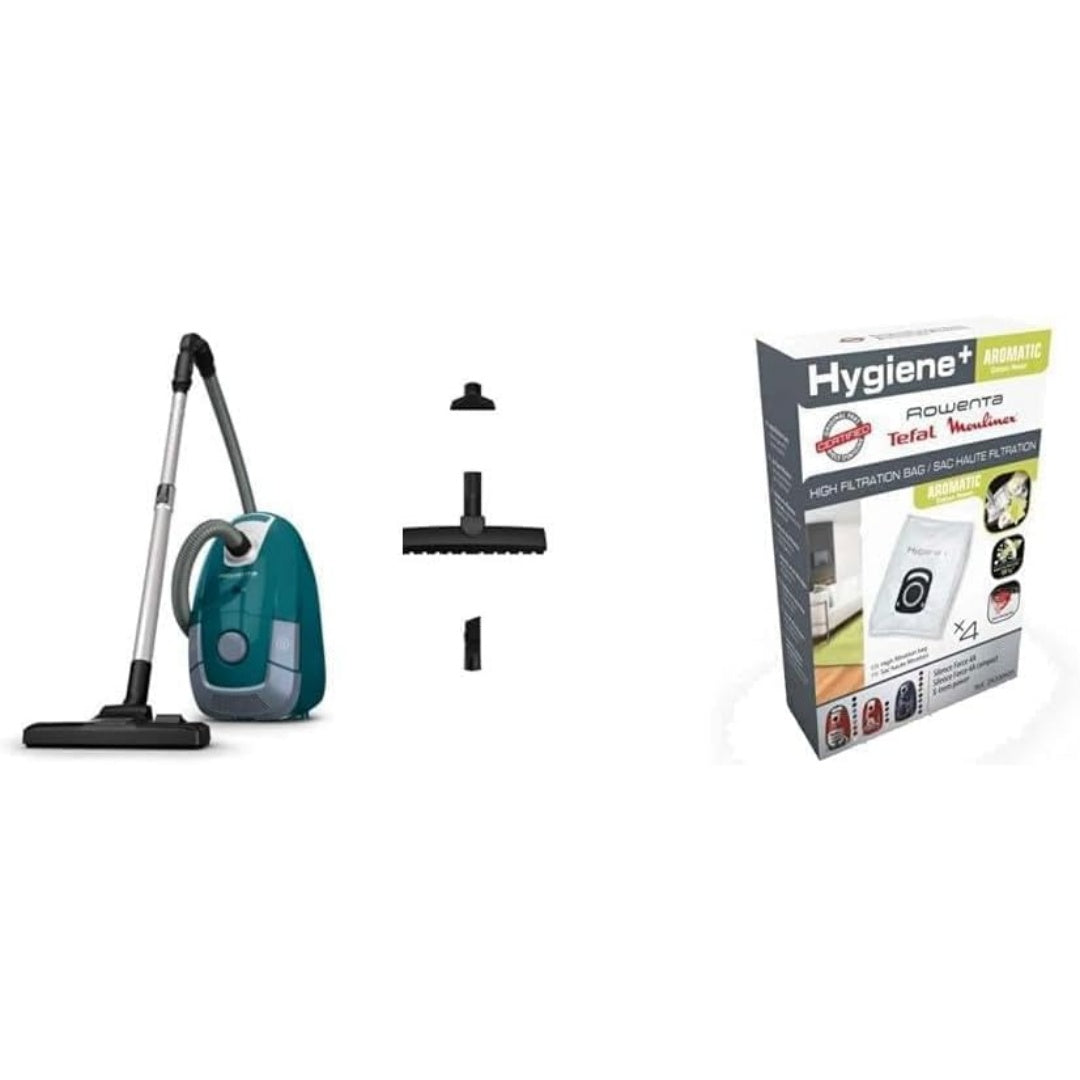 Aspirateur au format traineau associant l'entretien des sols au coloris gris et blanc