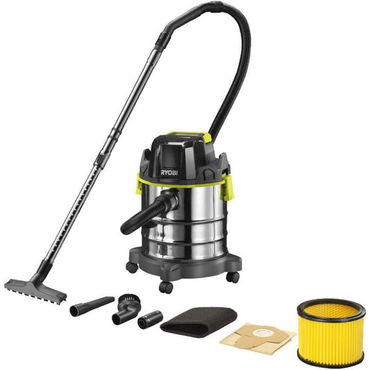 Aspirateur a cuve avec une tension annoncee de 18 V, coloris gris et noir